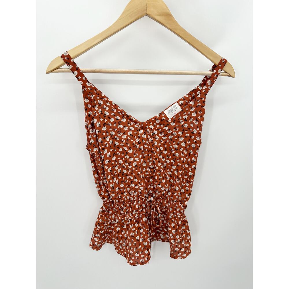 Sienna Sky Women XS Burgundy Red Floral Sleeveless Drawstring Waist Tank Top
